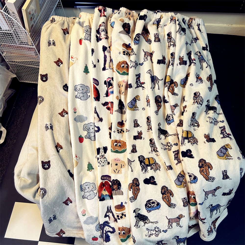 加长高个子睡裤女秋冬季珊瑚绒长裤卡通印花遛弯裤可外穿家居裤子