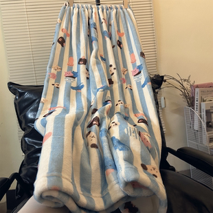 175高个子加长版秋冬季珊瑚绒睡裤女宽松110cm裤长直筒可爱保暖裤