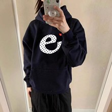 秋冬加绒加厚藏蓝色连帽卫衣女款宽松慵懒风设计感小众情侣装外套