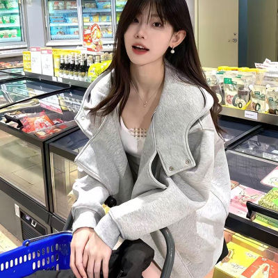 冬季加绒加厚短款外套女宽松