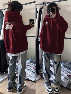 连帽卫衣女秋冬宽松重磅纯棉