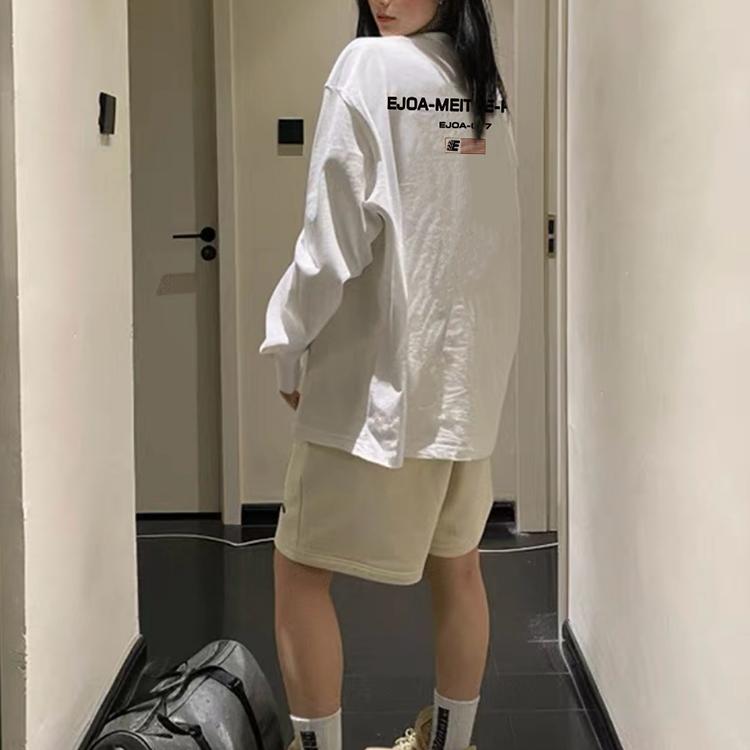 长袖美式重磅印花纯棉情侣t恤女