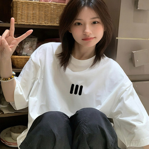 潮牌夏季短袖白色t恤女上衣纯棉