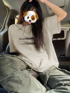 美式 宽松设计感小众复古潮牌情侣百搭上衣纯棉 高街短袖 女t恤夏季