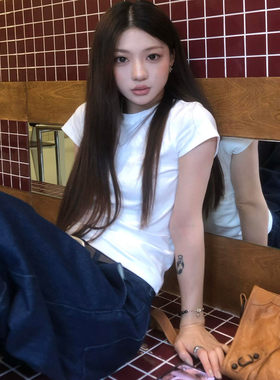 显瘦正肩短袖白色T恤女修身上衣