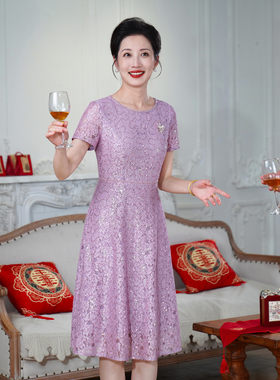 精致显年轻显瘦妈妈婚礼连衣裙夏