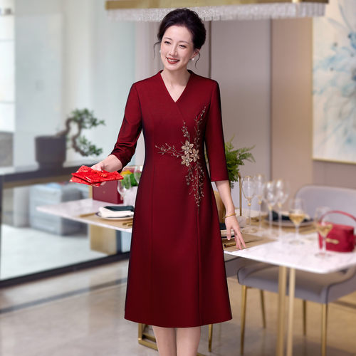 高贵显瘦喜婆婆妈妈婚宴连衣裙
