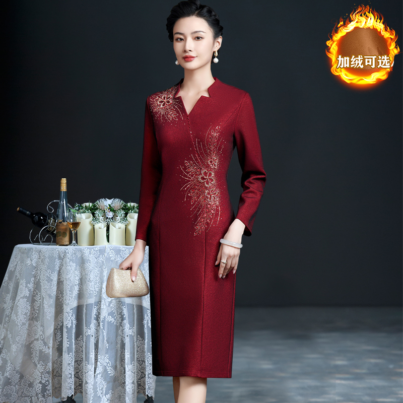 镶钻高贵连衣裙婚宴妈妈礼服旗袍