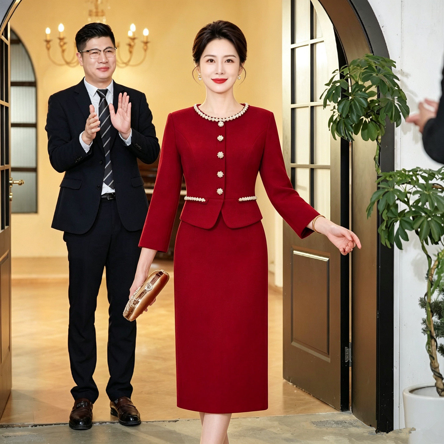 秋冬名媛年会婚礼宴会礼服连衣裙