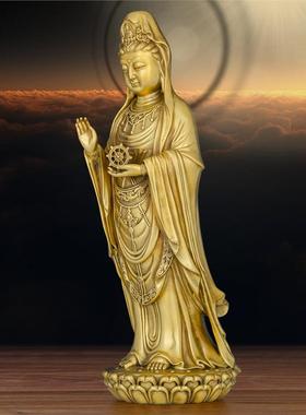 黄铜南海观音菩萨站像普陀山同款立莲观音佛像家用观世音供奉摆件