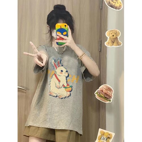 日系复古可爱兔子短袖t恤女夏季