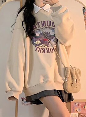 奶fufu无帽早春薄款卫衣女