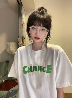 100%纯棉字母黑色短袖t恤女夏季2025新款ins潮韩版学生宽松上衣服