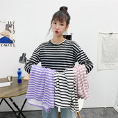 条纹长袖 学生内搭女上衣ins潮 春秋宽松韩版 t恤女打底衫 2025年新款