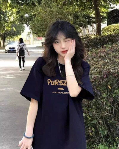 潮牌美式复古正肩短袖t恤女