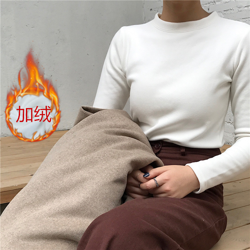 2021秋冬季加绒加厚冬mschf秋冬季新款内搭港风休闲长袖打底女衫