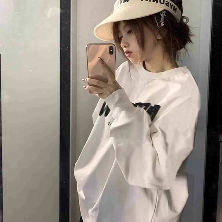 纯棉美式潮牌长袖t恤女宽松