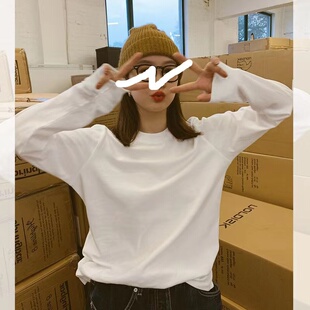 德绒正肩长袖t恤女白色内搭打底衫秋冬加绒加厚上衣韩版宽松体恤