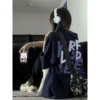 纯棉美式复古高街短袖t恤女