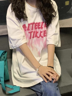 上衣设计感小众2025新款 潮牌半袖 甜辣风t恤女夏宽松纯棉短袖 美式