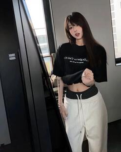 小众设计感宽松半袖 潮牌美式 2025新款 t恤女夏季 上衣 复古黑色短袖