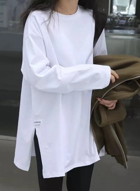 高级感白色打底衫女加绒叠穿卫衣内搭春秋冬季宽松中长款长袖t恤