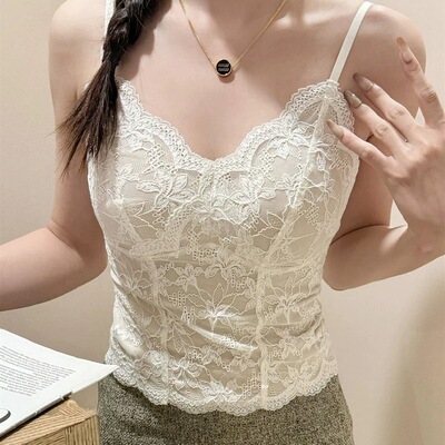 磨毛保暖法式蕾丝小吊带背心