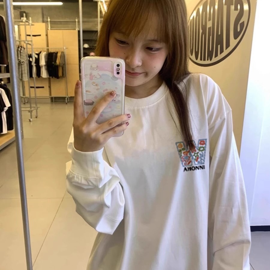 白色纯棉长袖t恤女春秋2025