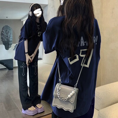 纯棉美式短袖t恤女夏季小个子