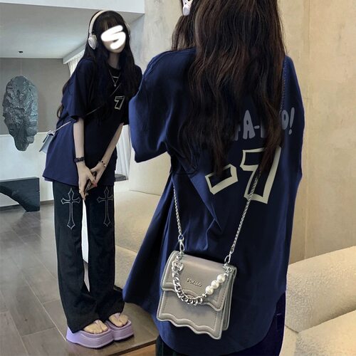 纯棉美式短袖t恤女夏季小个子
