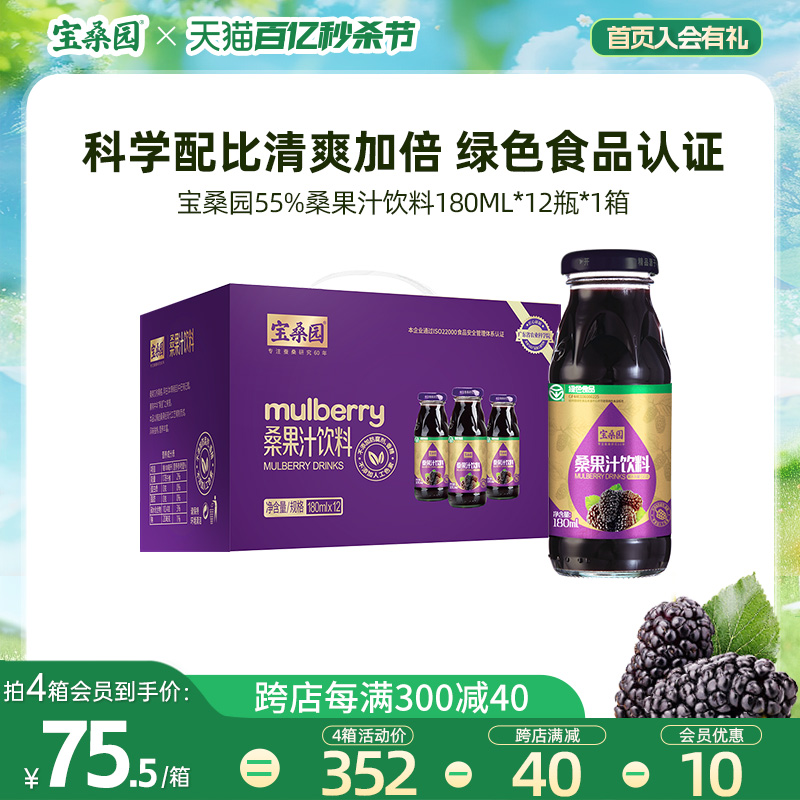 宝桑园桑果汁55%桑葚汁180ml*12整箱饮料礼盒小包装绿色食品0脂肪-封面