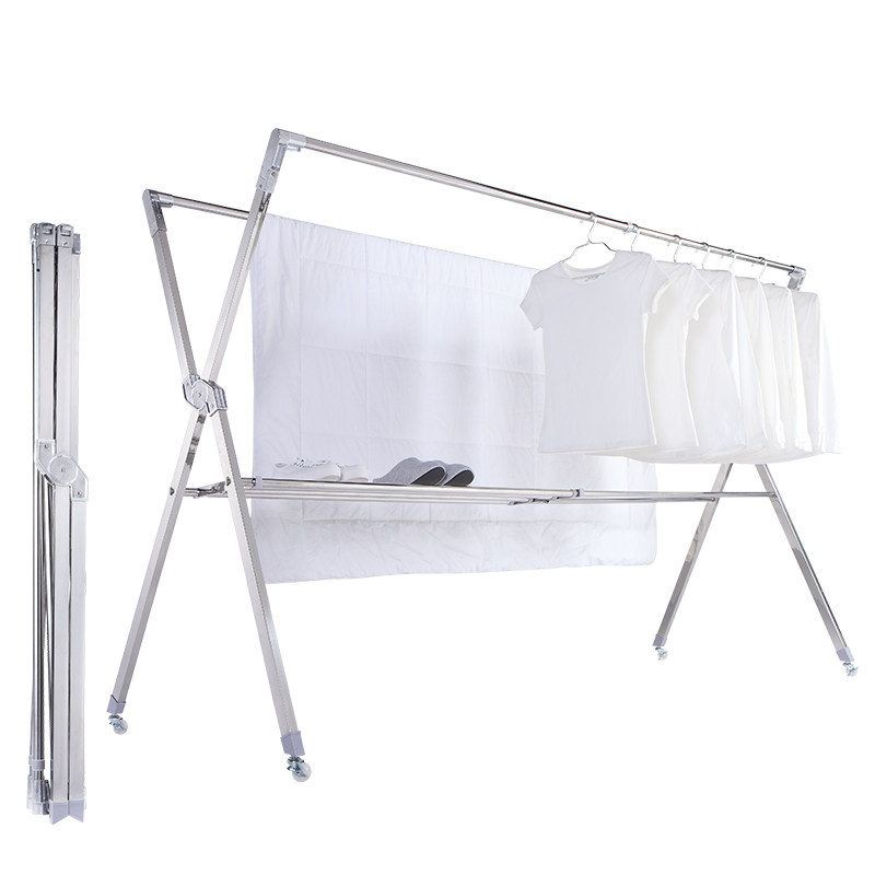 晾衣架地折叠落室内不锈钢晾衣杆家用外阳台晒室被子神衣器凉253