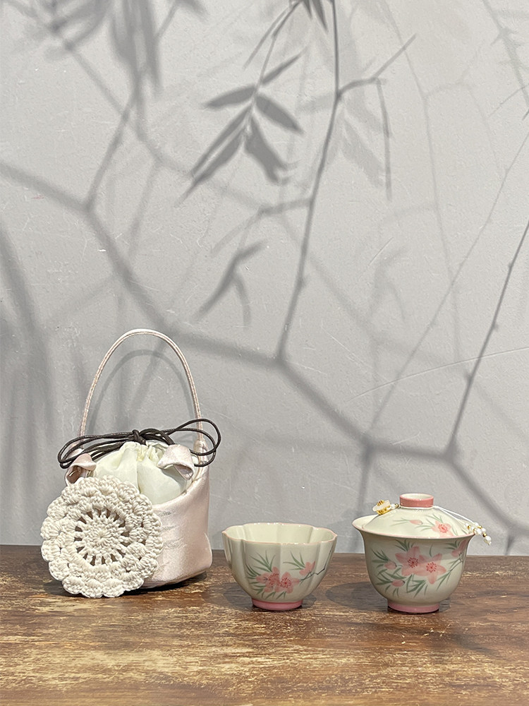 景哲釉下彩手绘桃花盖碗套装陶瓷茶具一碗一杯户外便携旅行套装,餐饮具,旅行茶具,淘宝优惠券,粉丝福利购,淘宝优惠卷