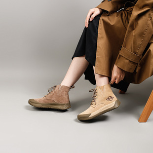 真皮马丁靴女玛菲玛图平底大黄靴户外高帮工装鞋女短靴分销