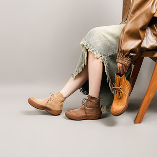 真皮马丁靴女玛菲玛图平底大黄靴户外高帮工装鞋女短靴分销
