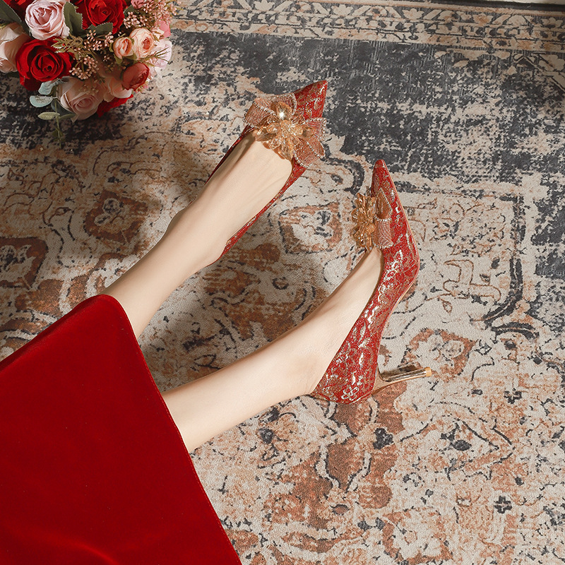 新款 X766-36红色高跟鞋细跟新娘鞋中式秀禾婚鞋女单鞋浅口32-43