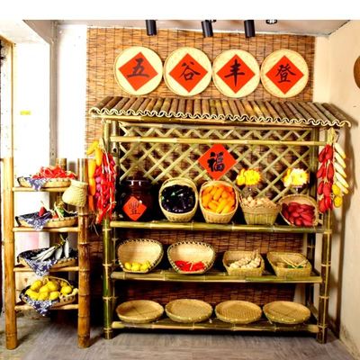 挂腊肉竹货架农家乐土特产展示架带屋顶农村架子饭店明档装饰竹筐