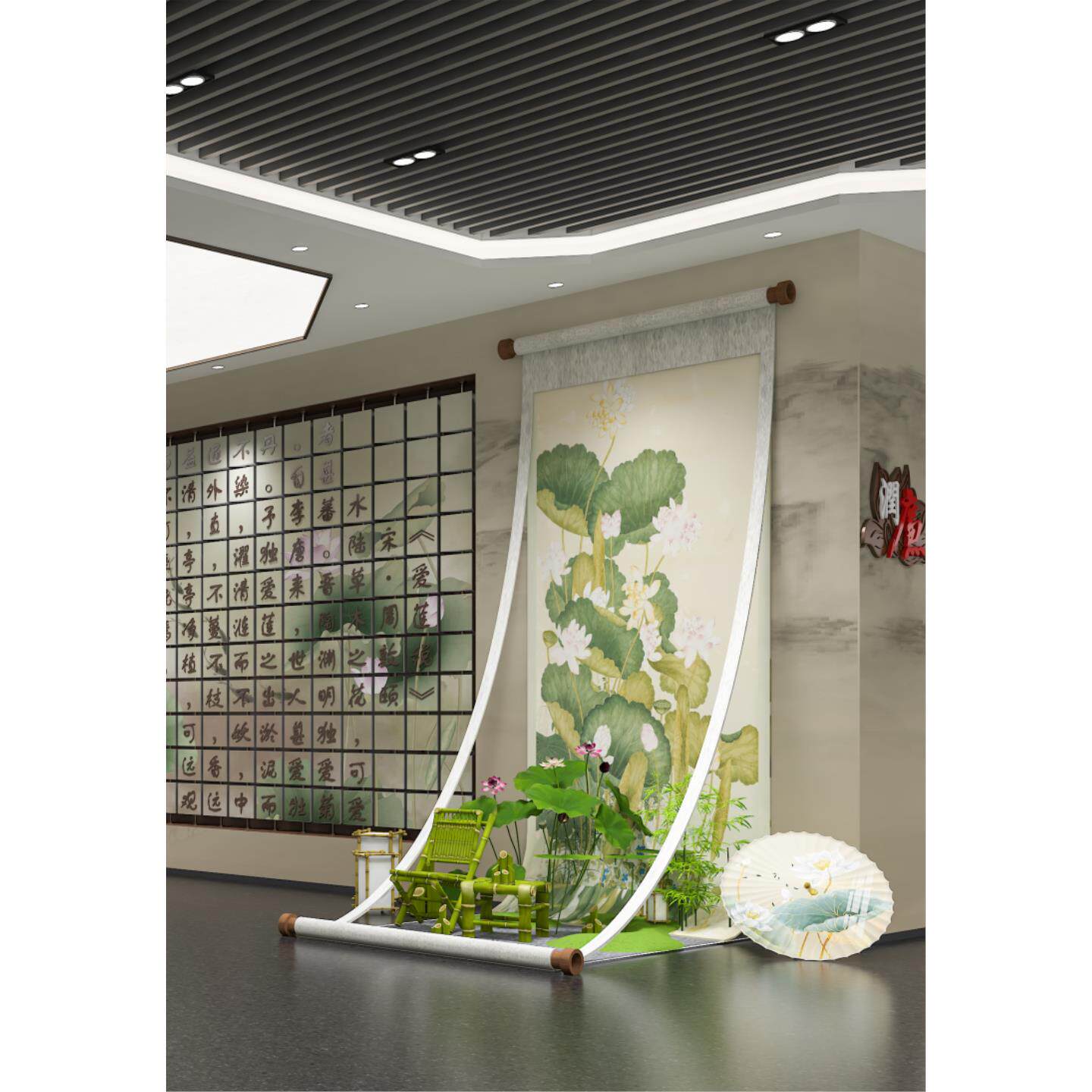 打卡镂空汉服国风挂画造景卷轴画轴定制新中式户外防水道具装饰画