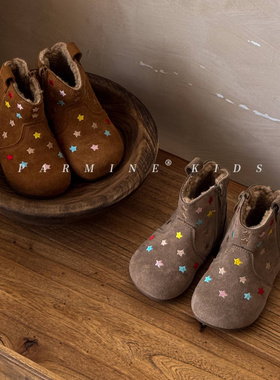 NUBEKIDS英国童鞋女童靴子加绒新款冬季宝宝可爱棉鞋加厚时尚棉靴