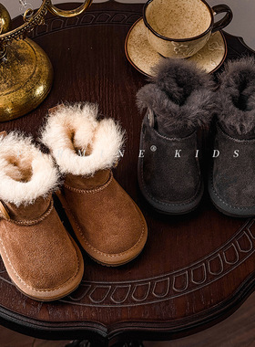 英国NUBE童鞋羊毛真皮女小童宝宝雪地靴保暖加绒冬季加厚百搭棉靴