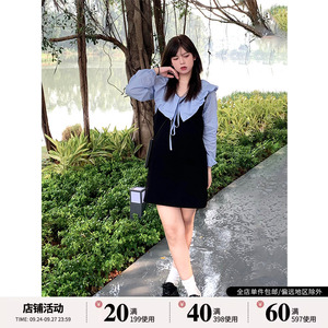 卡布斯辣甜美减龄套装女新款法式娃娃领绑带衬衫+a字背带裙两件套