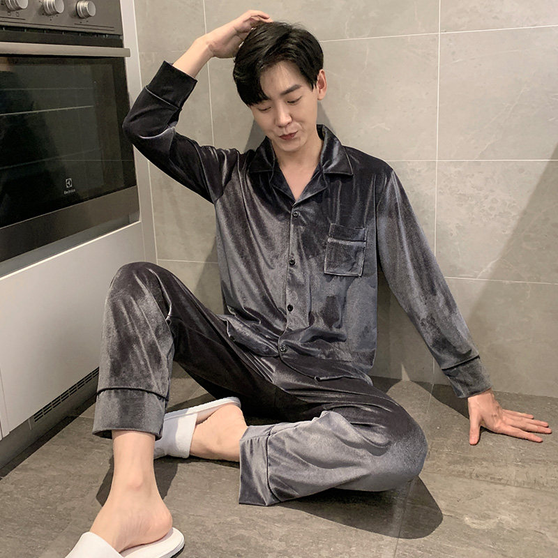 睡衣男士秋冬款金丝绒加绒保暖大码休闲舒适开衫可外穿家居服套装