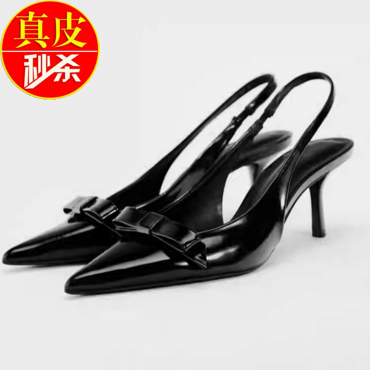 时髦精！高跟包头凉鞋女2025新款蝴蝶结黑色尖头细跟后空气质单鞋