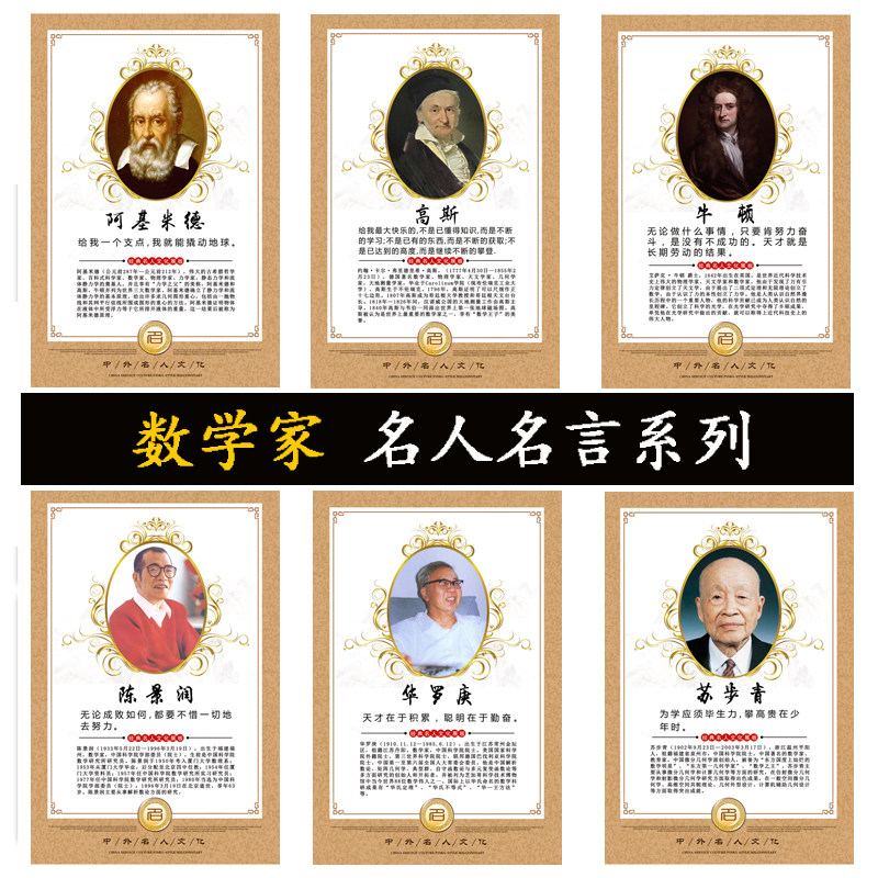 数学家装饰画名人名言挂画华罗庚苏步青阿基米德高斯欧拉海报墙贴