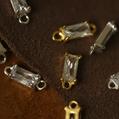 DSz 金银色方形锆石吊坠上下双吊连接爪镶钻饰diy手工饰品配件