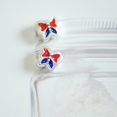 925银饰掐丝珐琅红蓝配色中孔蝴蝶11mm DSz diy手工串珠配件