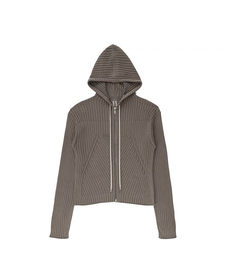 thumbnail for Ro acbt niche solid color spiral cotton zipper knitted drawstring sweater cardigan jacket jacket dark style