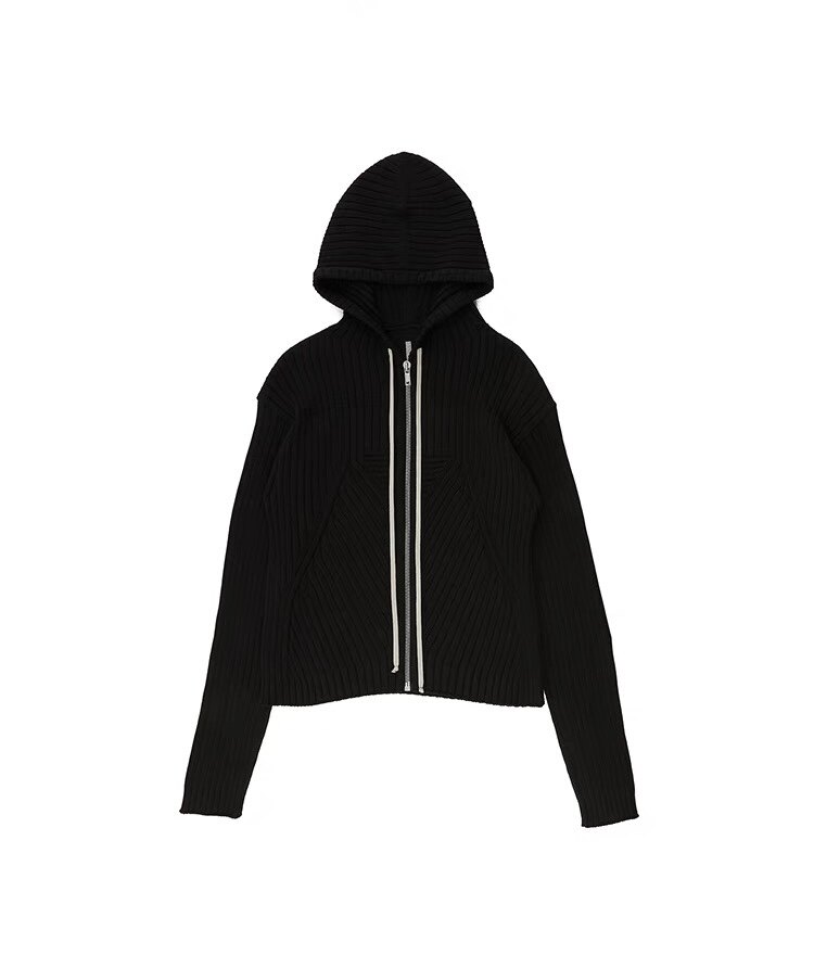 thumbnail for Ro acbt niche solid color spiral cotton zipper knitted drawstring sweater cardigan jacket jacket dark style