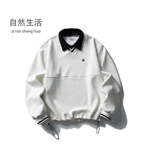 卫衣男美式 南夏乔装 撞色polo衫 2025秋季 高街潮牌宽松休闲外套 新款