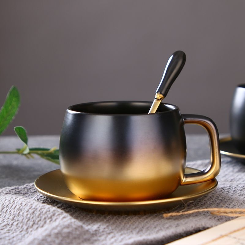 美式渐变陶瓷咖啡杯创意磨砂杯碟套装小奢华英式下午茶马克杯礼物
